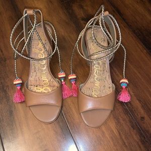 Sam Edelman Beige Pom Pom Heels